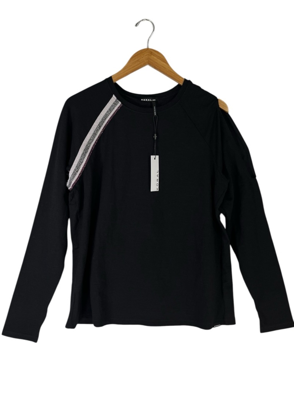 NWT KORAL Wisdom Daze Glitter Cut-Out Long Sleeve Top size Large in Black - Picture 4 of 9